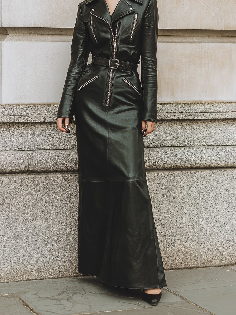 Timeless Noir Structured Eco-friendly Leather Maxi Dress