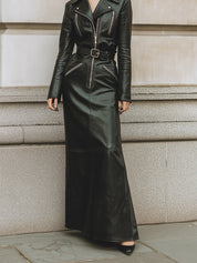 Timeless Noir Structured Eco-friendly Leather Maxi Dress