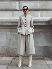 Commuter Stand Collar Single Breasted Jacket & Loose Capri Pants Set