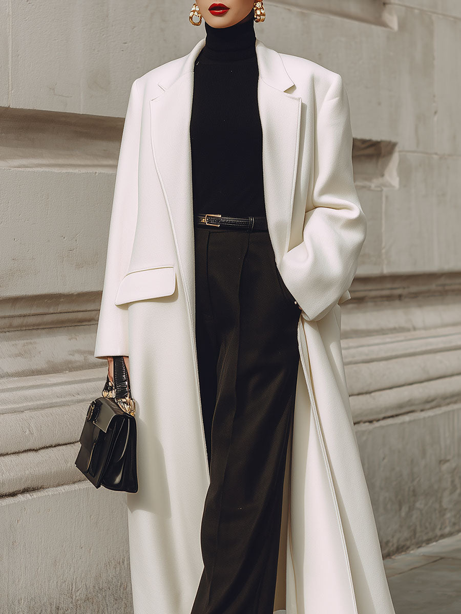 Minimalist Oversized Shoulder-padded Wool Mid-length Coat