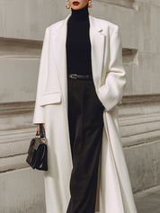 Minimalist Oversized Shoulder-padded Wool Mid-length Coat