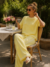Soft Minimal Short Sleeve Sweater & Palazzo Pants Outfit Set