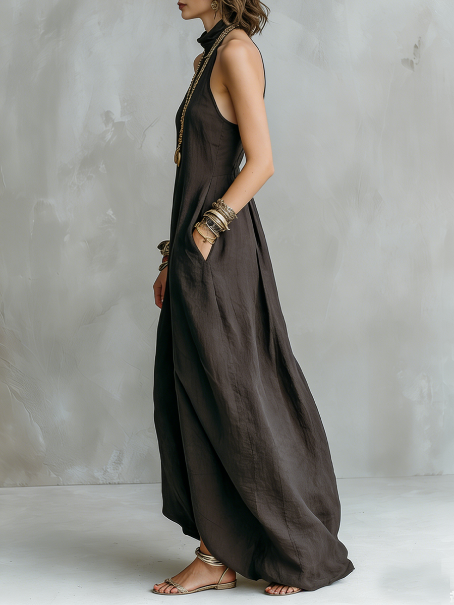 Charcoal Gray Bohemian Style Off The Shoulder Loose Maxi Dress