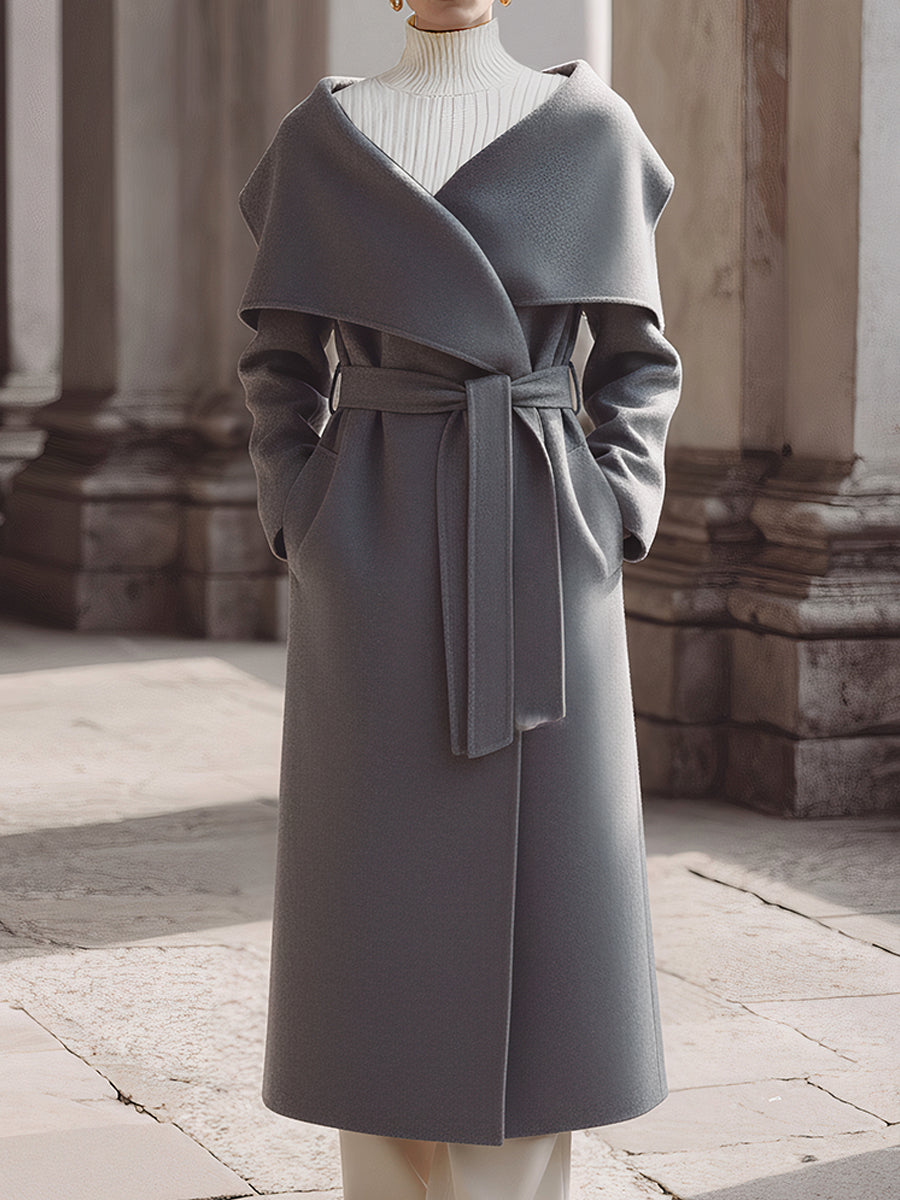 Old Money Shawl Collar Wool Mid-length Temperament Coat With Belt