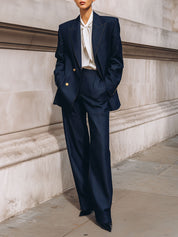 Minimalist Commuter Lapel Denim Blazer & Straight Pants Set