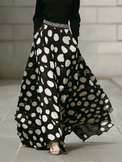 Retro Polka Dot Print Stitching Casual Boat Neck A Line Maxi Dress