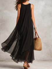 Bohemian Black Layered Chiffon Maxi Dress