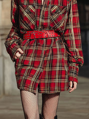 Fashionable Plaid Printed Single-breasted Cotton Shirt Mini Dress