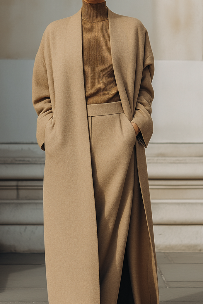 Minimalist Collarless Silhouette Wool Floor-length Coat