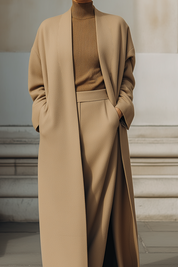 Minimalist Collarless Silhouette Wool Floor-length Coat