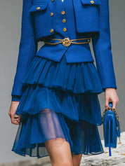 Uniquely Designed Multi-layered Chiffon Ruffled Knee-length Skirt And Scarf