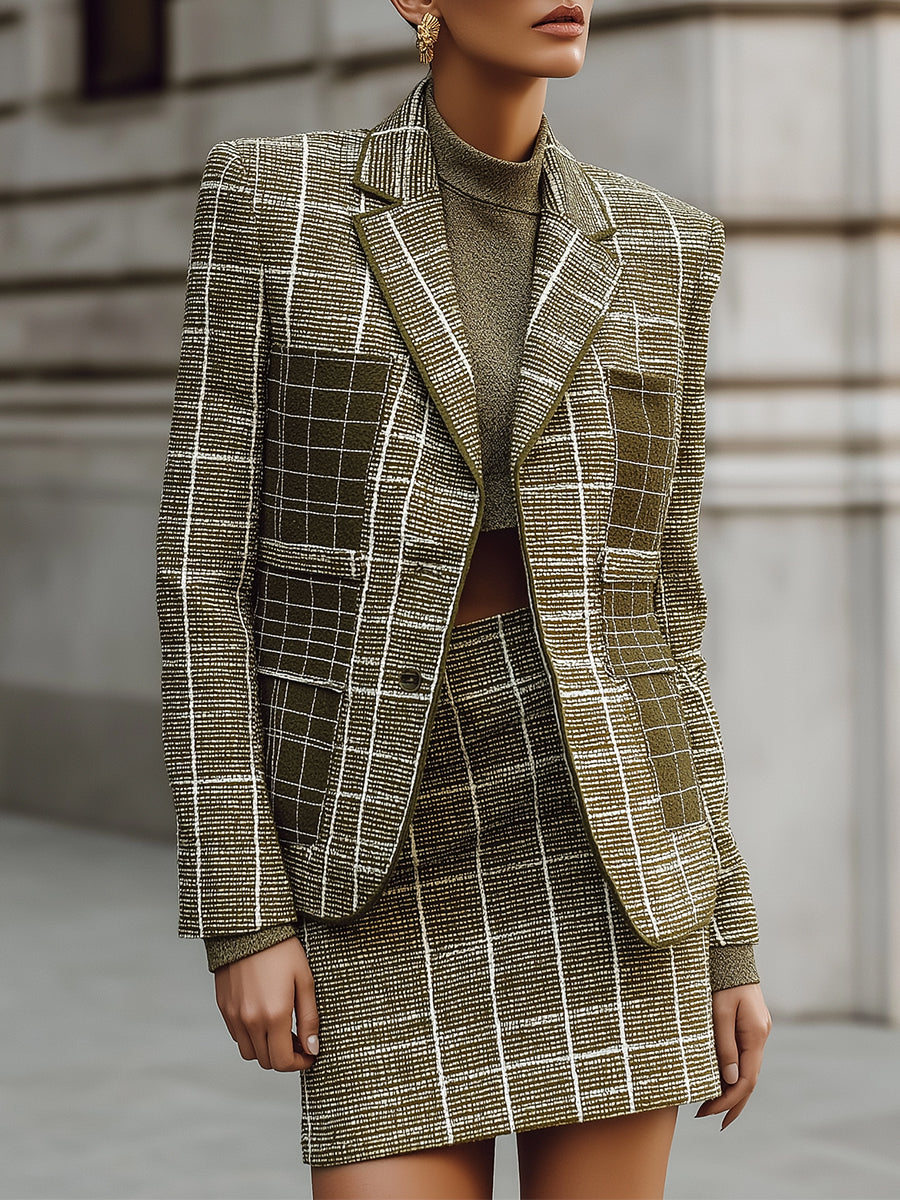 Old Money Structured Jacquard Tweed Blazer And Skirt Set