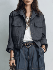Effortless Cool Washed Relaxed-Fit Dark Grey Utility Jacket