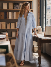 Blue Stripe Relaxed Shirt Maxi Dress