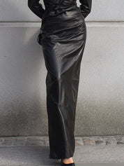 Minimalist Shoulder Pad Eco-friendly Leather Chest Twist Maxi Dress