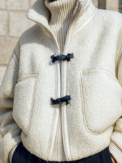Minimalist Sherpa Patch Pocket Leather Buckle Bread Jacket