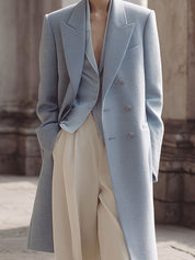 Minimalist Lapel Double-breasted Mid-length Woolen Coat