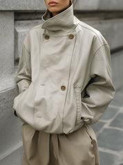 Minimalist Oversized Eco-friendly Leather Off-shoulder Jacket