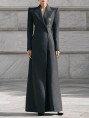 Old Money Style Striped Rose Embroidered Long Coat