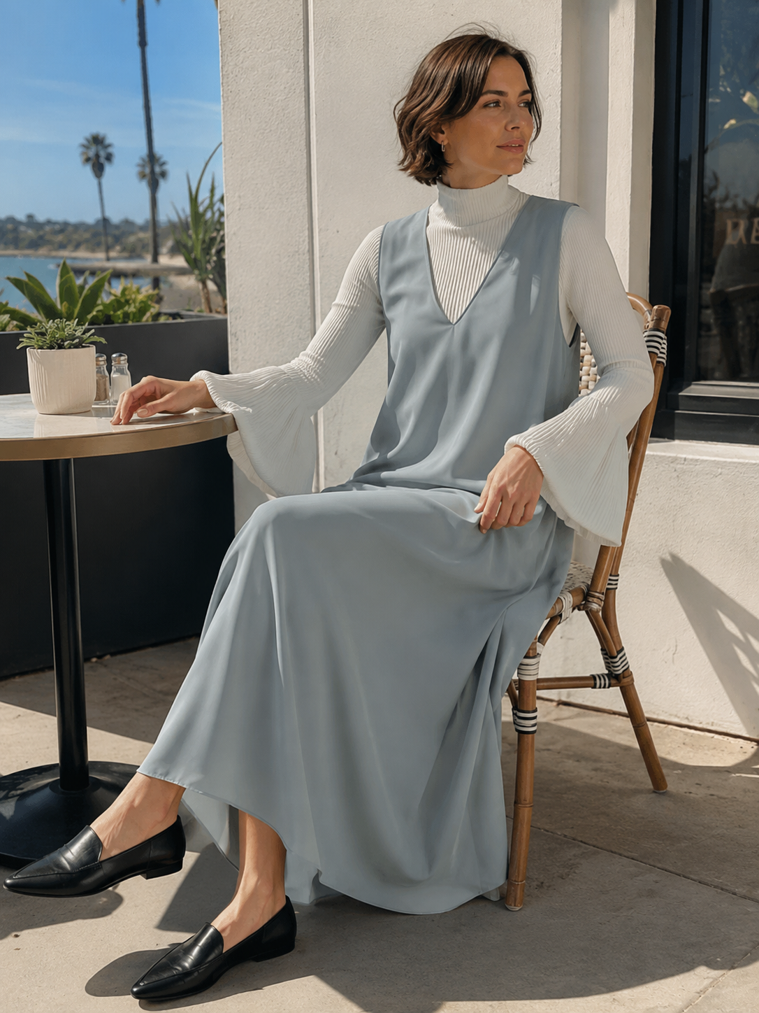 Sleeveless V-Neck Maxi Dress With Layered Turtleneck Top Set