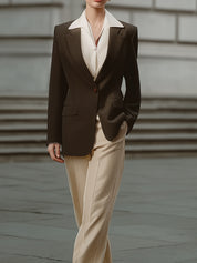 Minimalist U-shaped Collar Single Button Wool Blend Blazer