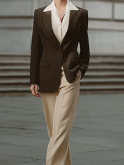 Minimalist U-shaped Collar Single Button Wool Blend Blazer