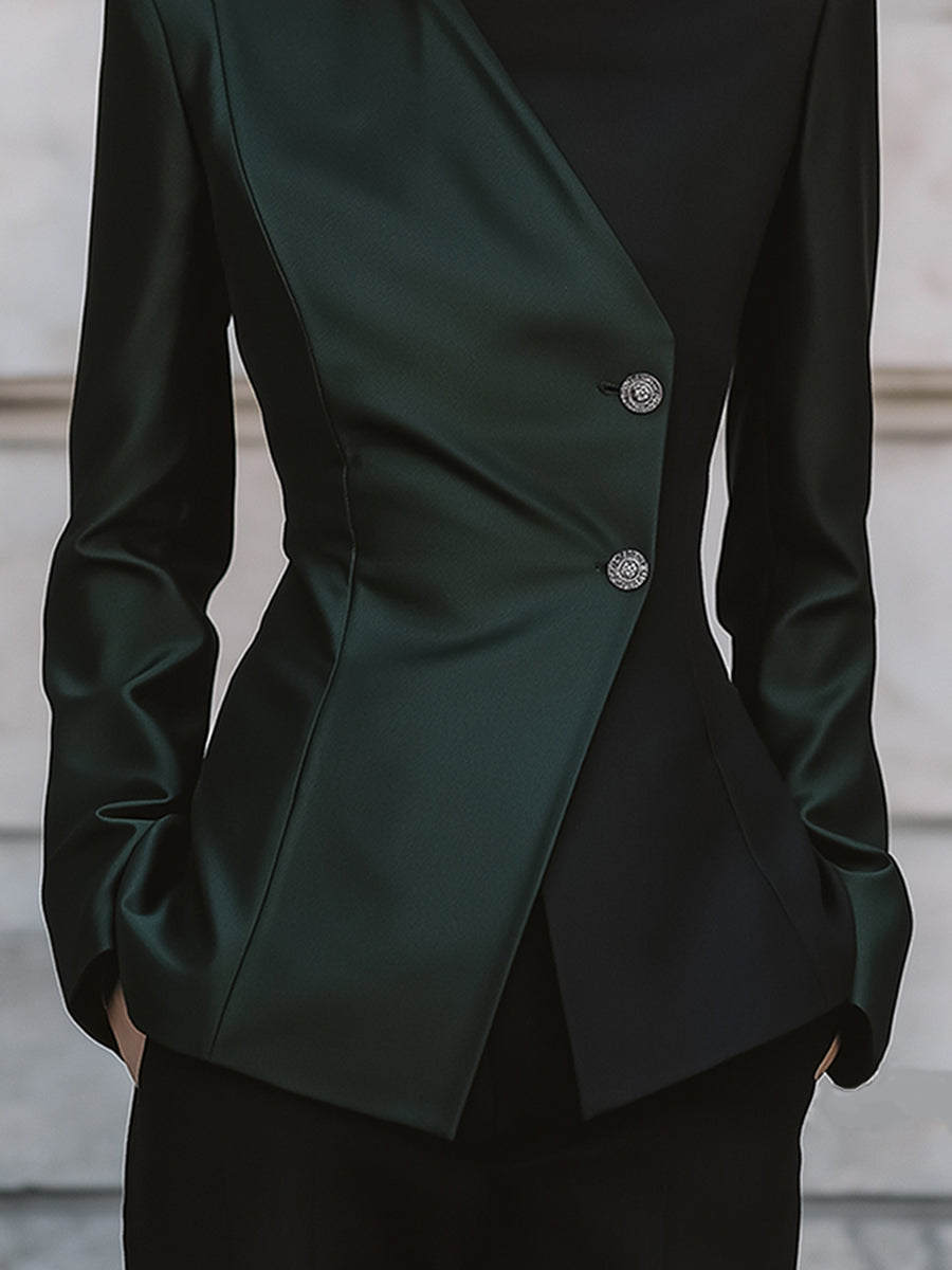 Old-Money Luxe Sculpted Contrast Wool Blend Jacket