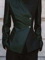 Old-Money Luxe Sculpted Contrast Wool Blend Jacket