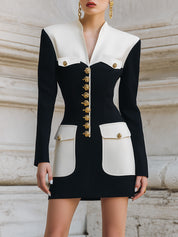 Deconstructed Splicing Single-row Metal Buckle Waist Mini Dress