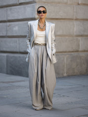 Minimalist Lapel Shoulder Pad Metallic Texture Blazer