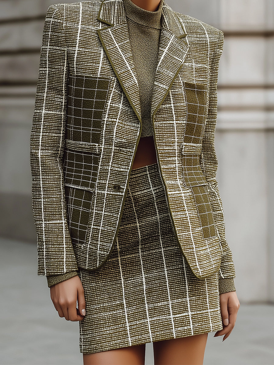 Old Money Structured Jacquard Tweed Blazer And Skirt Set