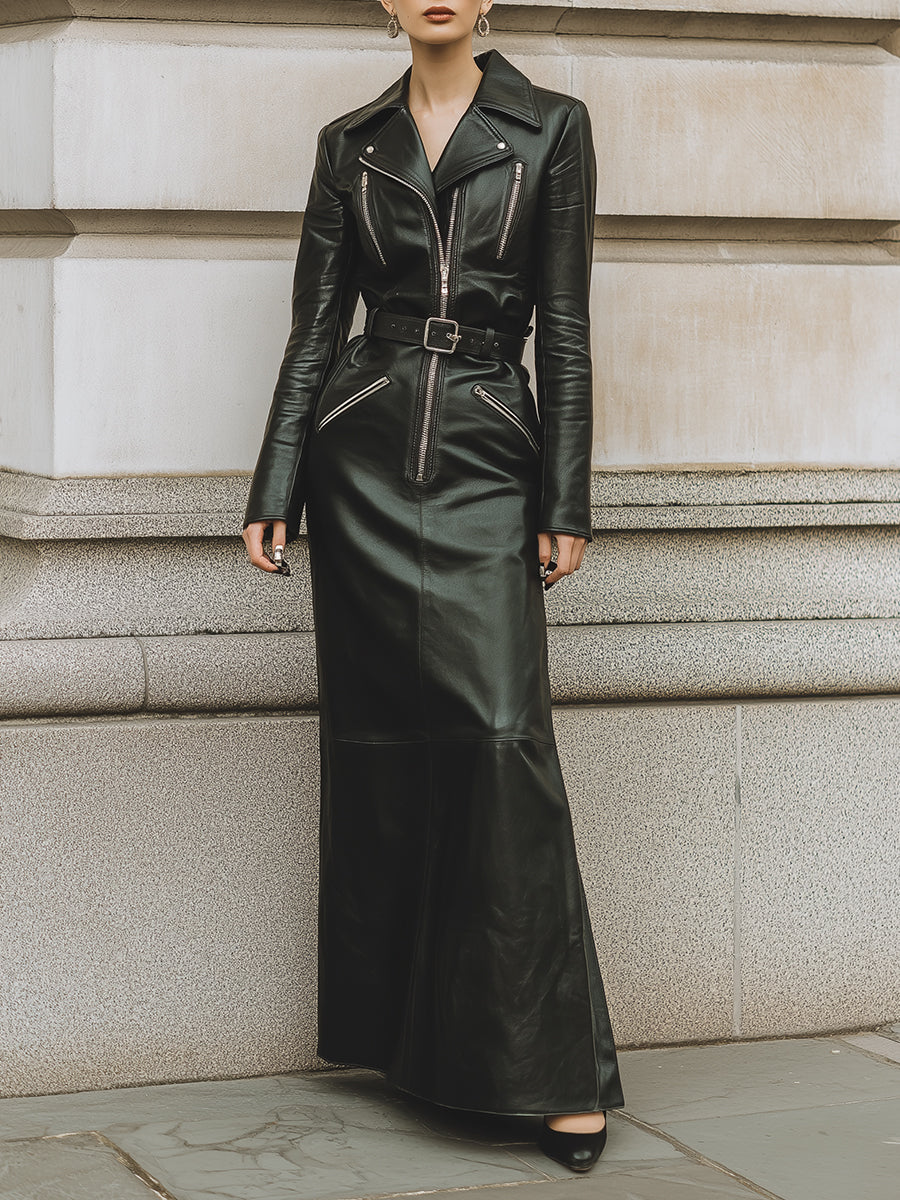 Timeless Noir Structured Eco-friendly Leather Maxi Dress