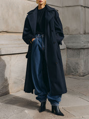 Minimalist Oversized Pinstripe Mid-length Trench Coat