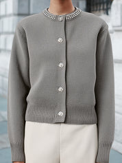 Vintage-Inspired Crystal Accents Knit Cardigan Sweater