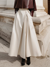 Deconstructed Waist Pleated Side Pockets Midi Skirt With Zip Fastening