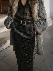 Power Dressing Suit Faux Fur Lapel Mid-length Coat