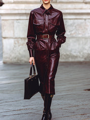 Timeless Burgundy Command Eco-friendly Leather Midi Dress