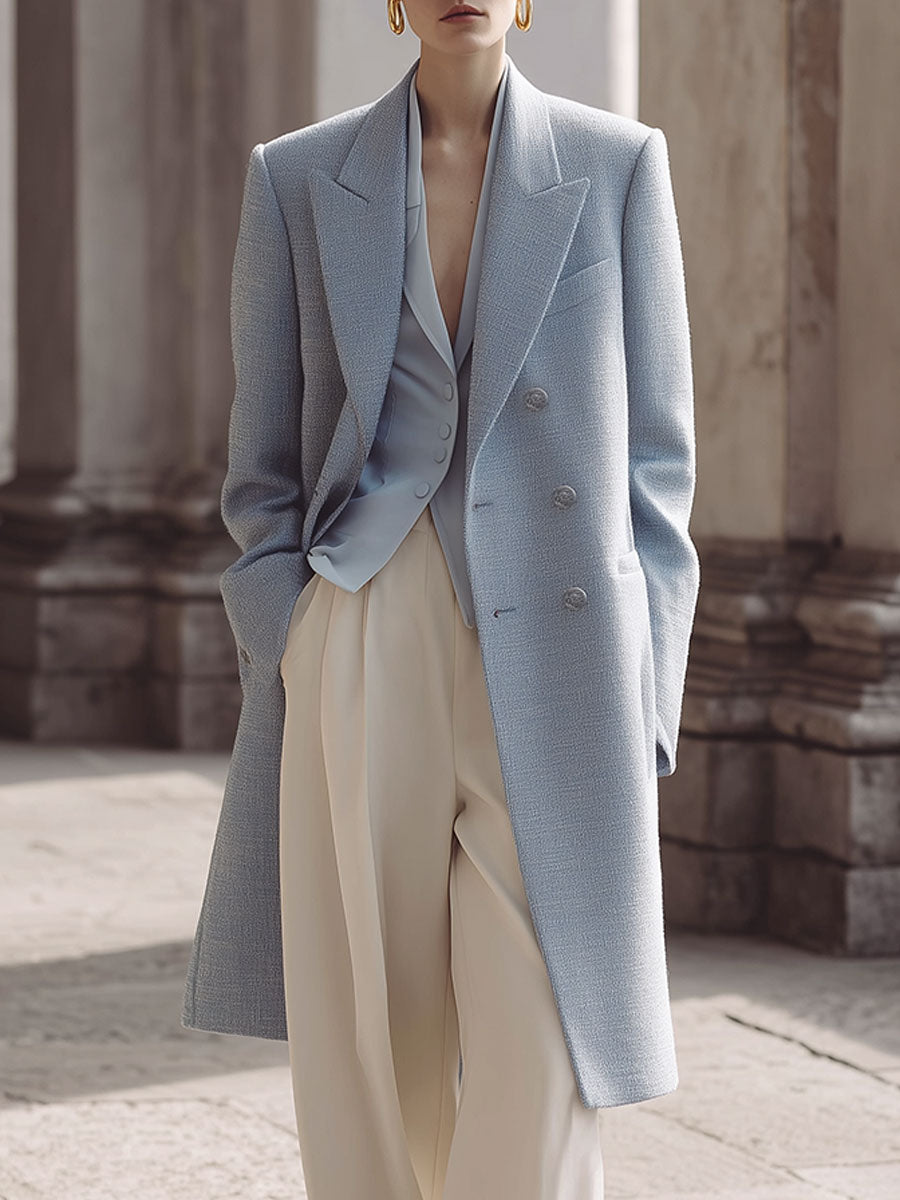 Minimalist Lapel Double-breasted Mid-length Woolen Coat