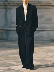 90s Minimalist Commuter Shoulder Padded Blazer & Loose Straight Pants Set
