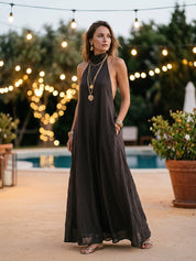 Charcoal Gray Bohemian Style Off The Shoulder Loose Maxi Dress