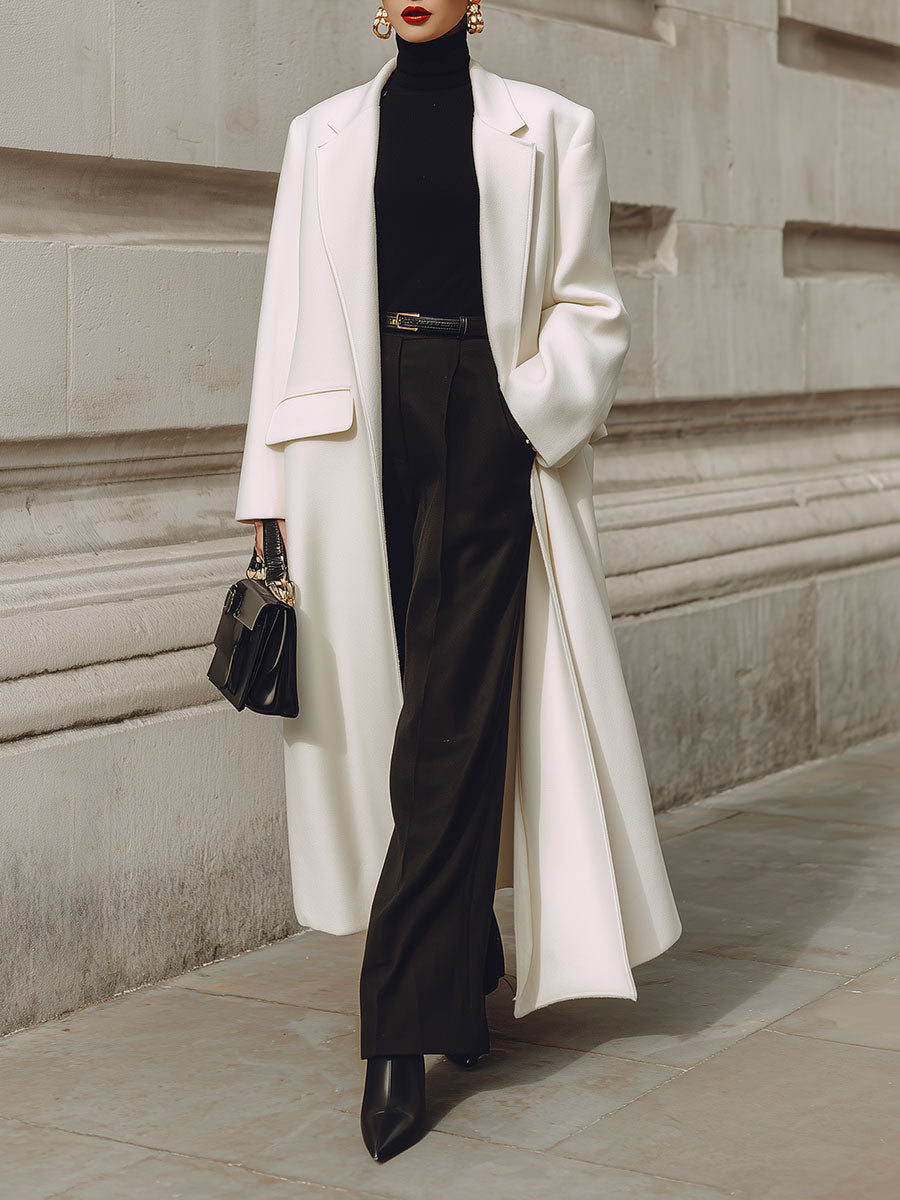 Minimalist Oversized Shoulder-padded Wool Mid-length Coat