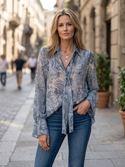 Women's Paisley Print Chiffon Tie Neck Blouse