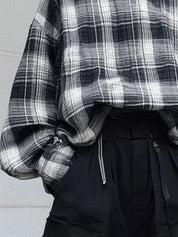 Casual Plaid Oversized Dropped Shoulder Sleeves Blouse