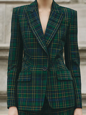Deconstructed Plaid Lapel Waisted Woolen Blazer