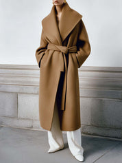 Minimalist Wide Shawl Collar Wool Mid-length Coat ﻿