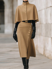Old Money Oversized Camel Cape Cocoon Wool Set With Statement Belt
