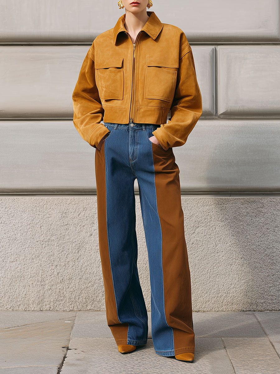 Minimalist And Stylish Suede Patch Pocket Drop Sleeve Jacket