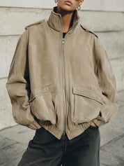 90s Minimalism Revival Eco-friendly Suede Stand Collar Loose Jacket