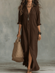 Black Button-Front Bohemian Shirt Maxi Dress