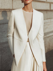 Minimalist Collarless V-Neck Wool Blazer ﻿